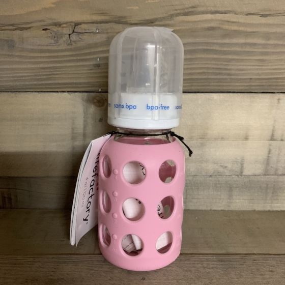 Glasflasche 120 ml mit Silikonüberzug - Rose- Lifefactory, Baby, Zero Waste, Freiburg, Schweiz