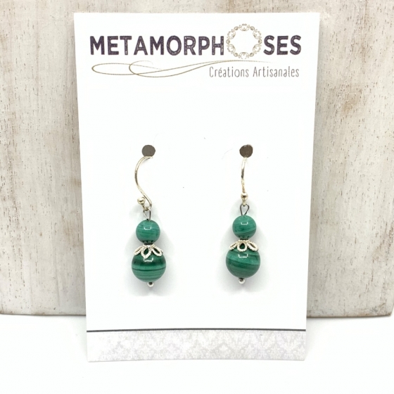 Boucles Malachite et Argent, création artisanale, qualité suisse, pierres naturelles