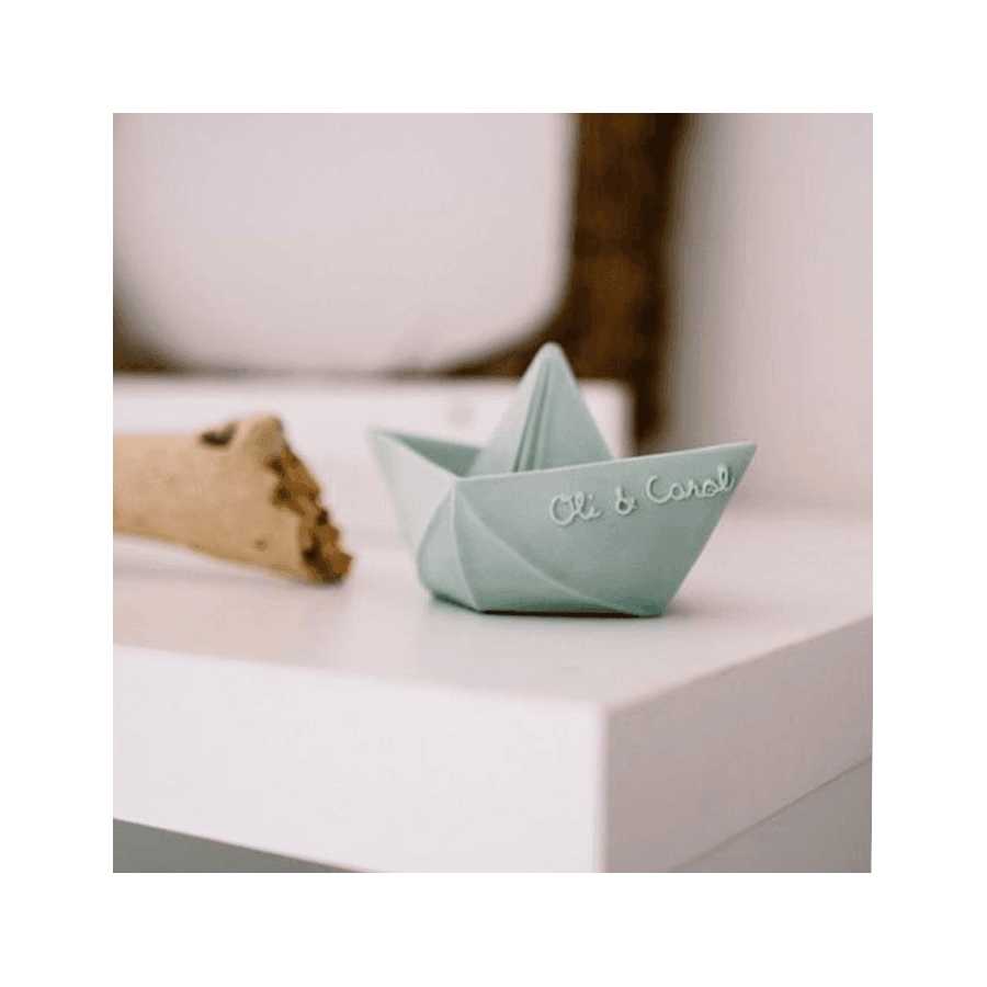 Oli & Carol Bateau origami - Pastel Menthe, écologique, naturel, latex hévéa, naissance, bébé, bain, Fribourg, Suisse