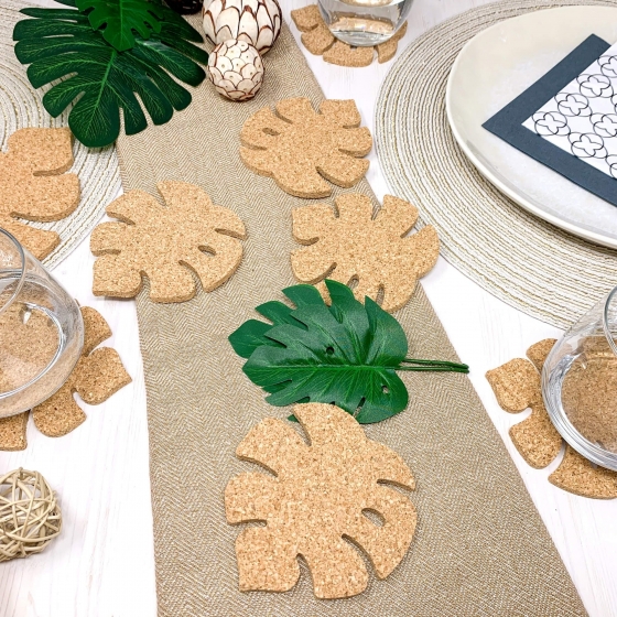 Blatt-Dekor – Korkuntersetzer Gläser 6er-Set, Monstera-Blatt