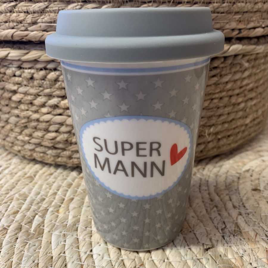 Becher coffee to go Porzellan "Super Mann"