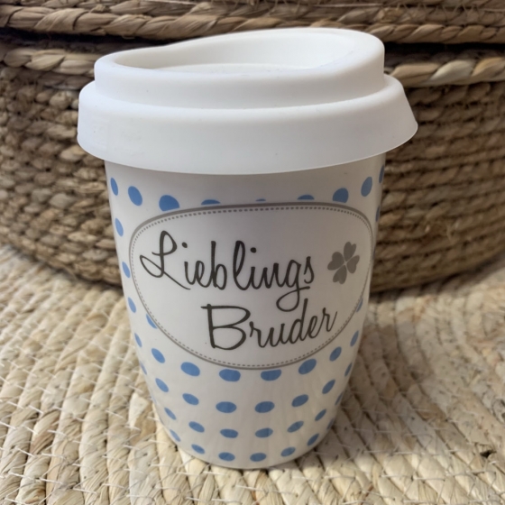Mug de voyage en porcelaine "Lieblings Bruder"