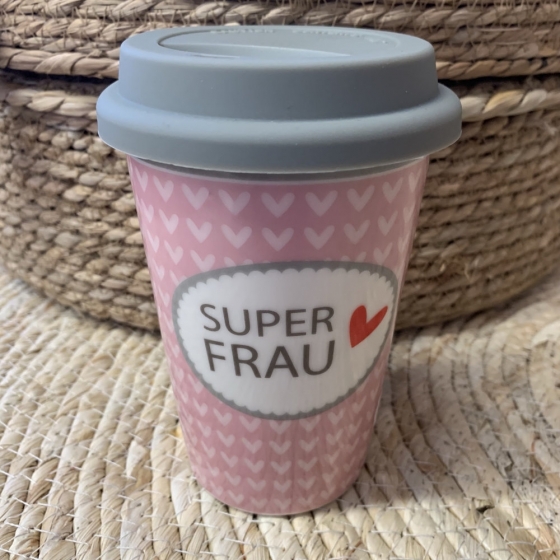 Becher coffee to go Porzellan "Super Frau"