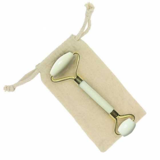 Masseur Roller Visage en Pierre de Jade blanche + Housse