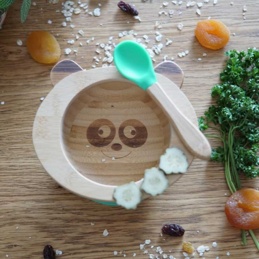 Baby-Essensset aus Bambus und Silikon grün