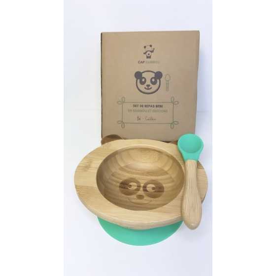 Baby-Essensset aus Bambus und Silikon grün