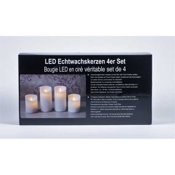 Bougie de cire LED Set de 4 bougies blanches rustiques