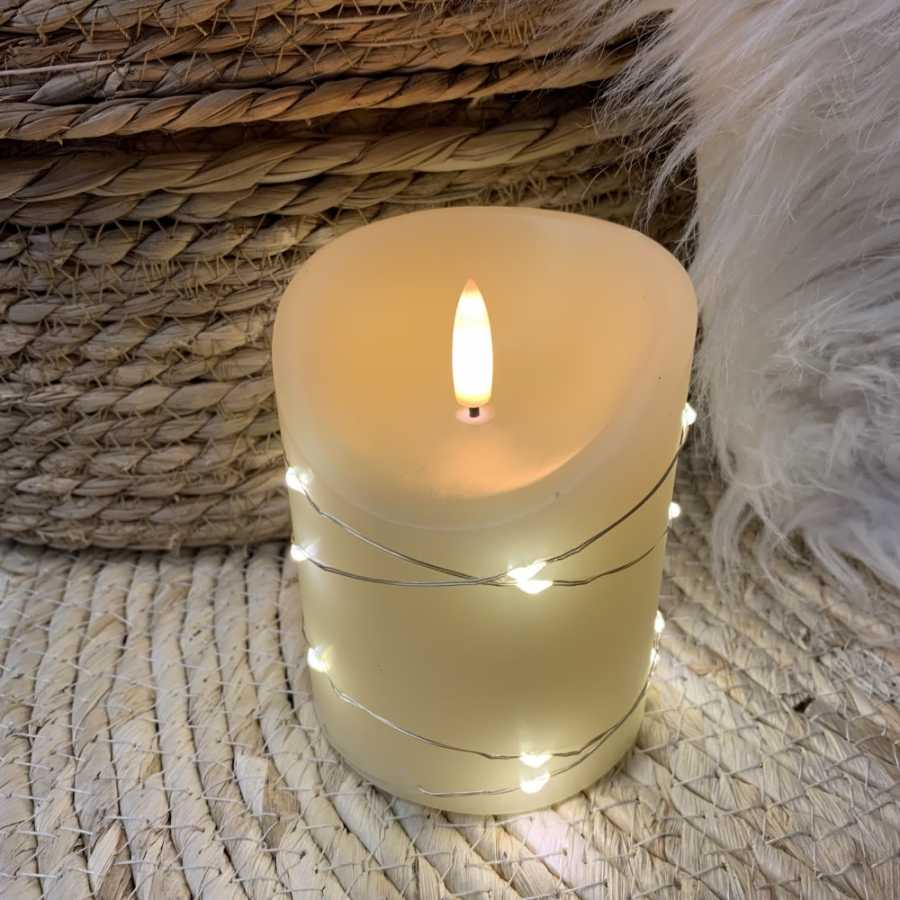 Bougie de cire LED crème/argent 10cm