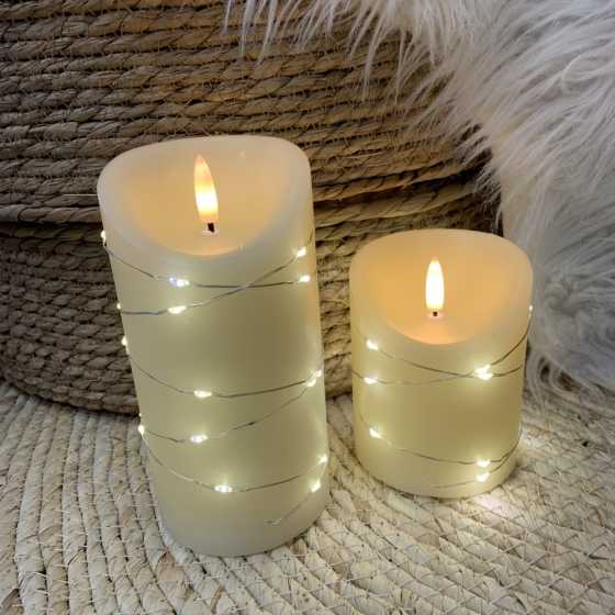 Bougie de cire LED crème/argent 10cm