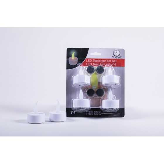 Bougie à chauffe-plat LED blanche - 4 blisters plus 4 piles de rechange (piles boutons) incl. distribution VEG