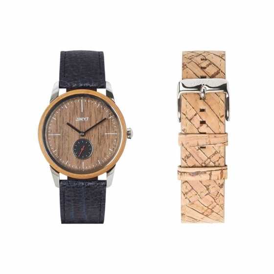 Coffret cadeau Montre Etna vegan pomme bleu + liège