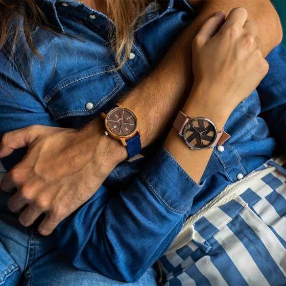 Geschenkset Uhr COME Mitternachtsblau + Kardinalrot