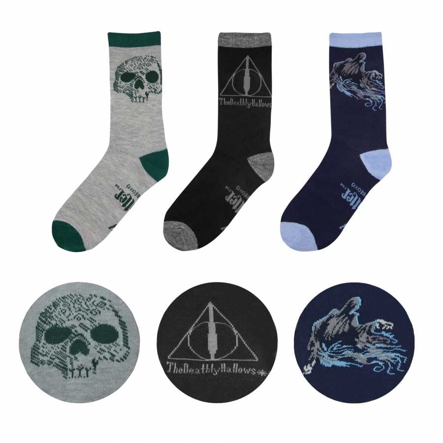 Lot 3 paires de Chaussettes DEATHLY HALLOWS taille Unique - Du 35 au 45 - Harry Potter