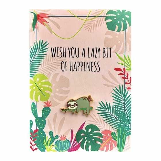 Carte cadeau paresseux avec pin's comme cadeau