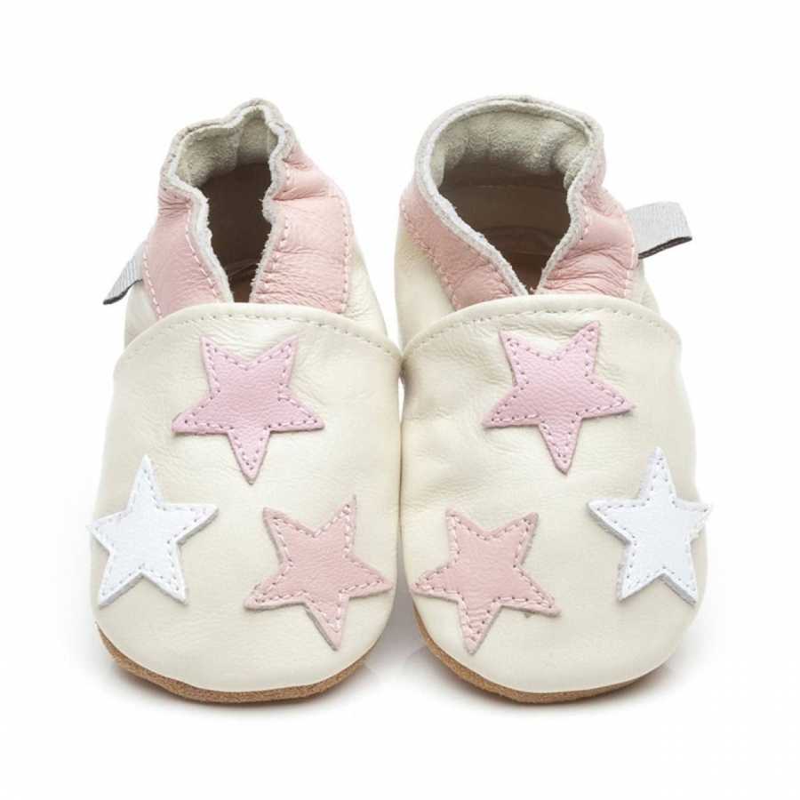 Chaussures en cuir souple pour bébé Little Stars Pink