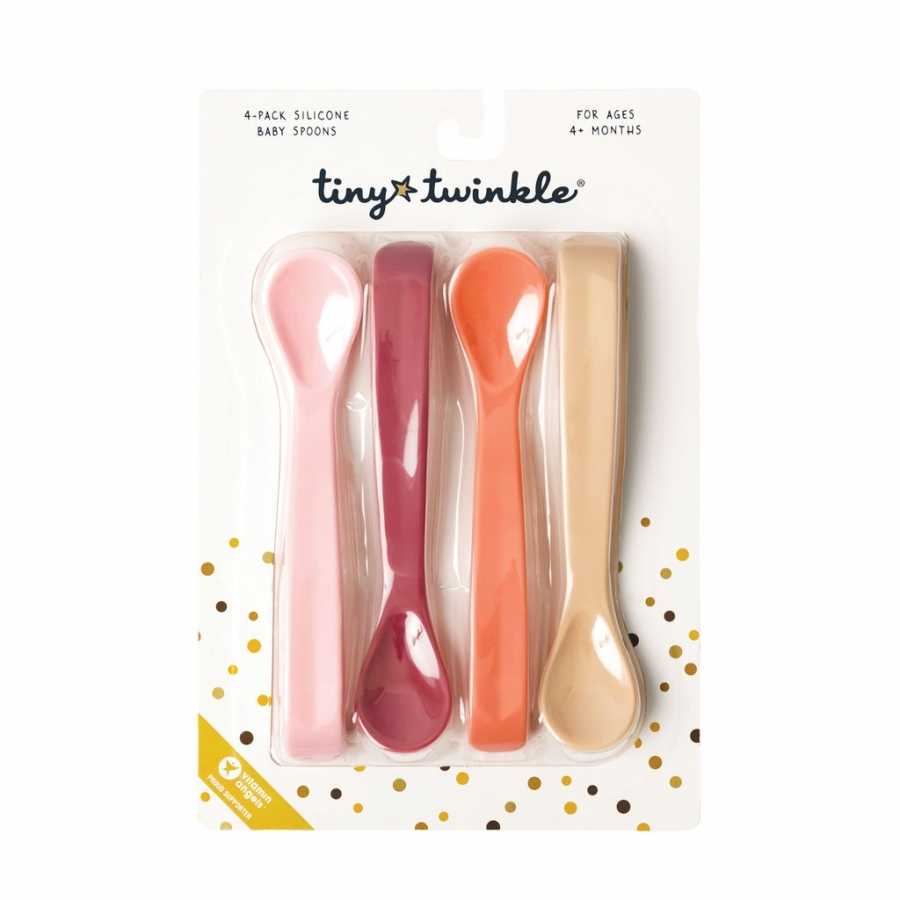 Lot de 4 cuillères en silicone Rose / Orange - TINY TWINKLE, bébé, cadeau, Fribourg, Suisse
