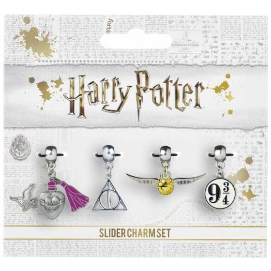 Charm Pendant Set Golden Snitch, Deathly Hallows, Love Potion,  9 3/4 - Harry Potter