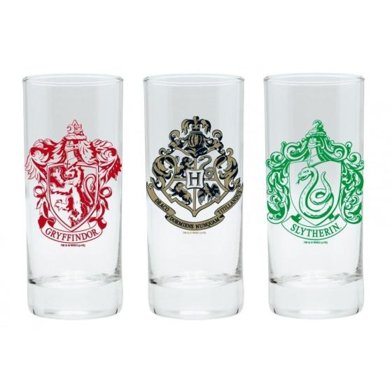 Set aus 3 Gläsern - Hogwarts, Gryffindor und Slytherin - Harry Potter