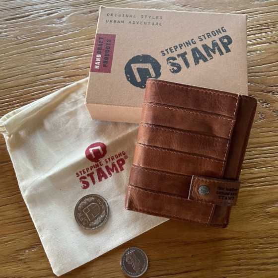 Portefeuille Qaus clair - Stamp, cuir, idées cadeaux, hommes, pour lui, Fribourg, artisanat, Suisse