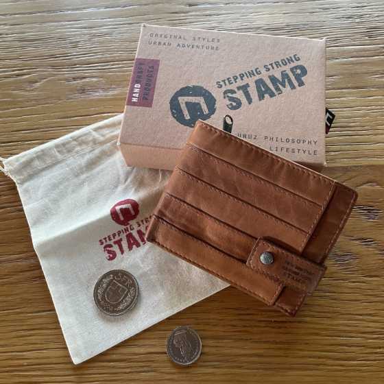Portefeuille Qaus clair - Stamp, cuir, idées cadeaux, hommes, pour lui, Fribourg, artisanat, Suisse