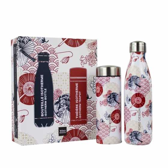 Geschenkbox (japanisches Design) - 1 Isolierkanne und 1 Isolierflasche