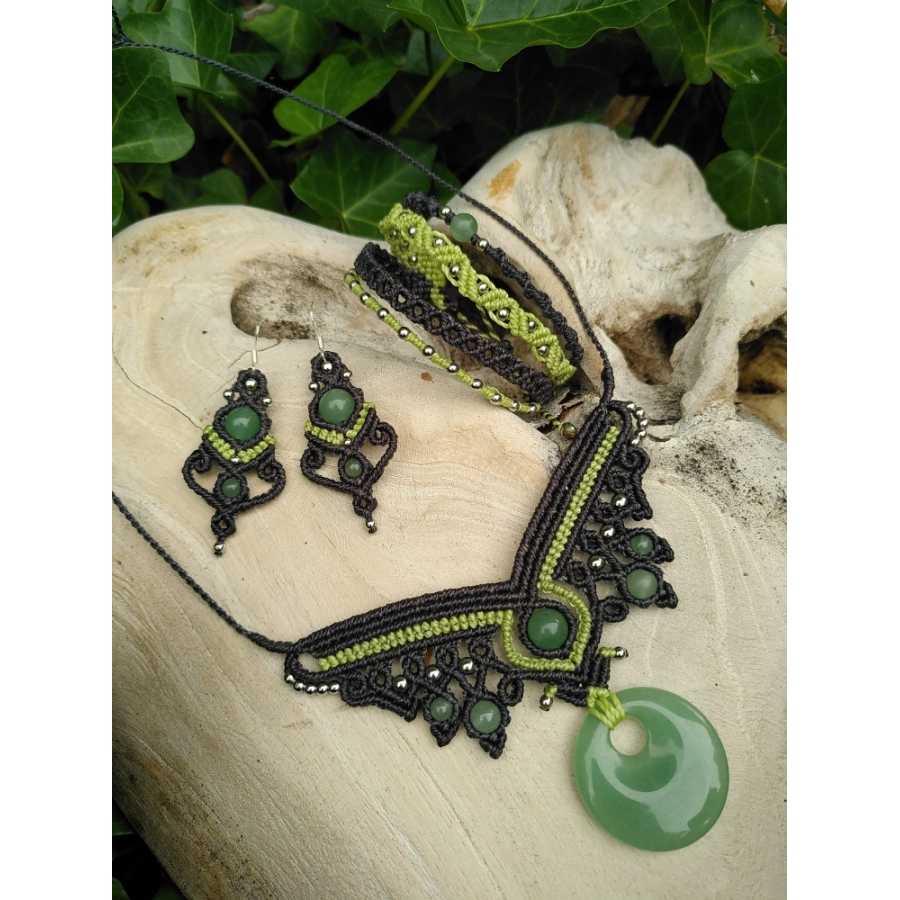 Aventurine - Parure micro-macramé - Donut papillon