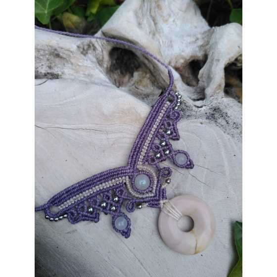 Collier micro-macramé Pierre de lune