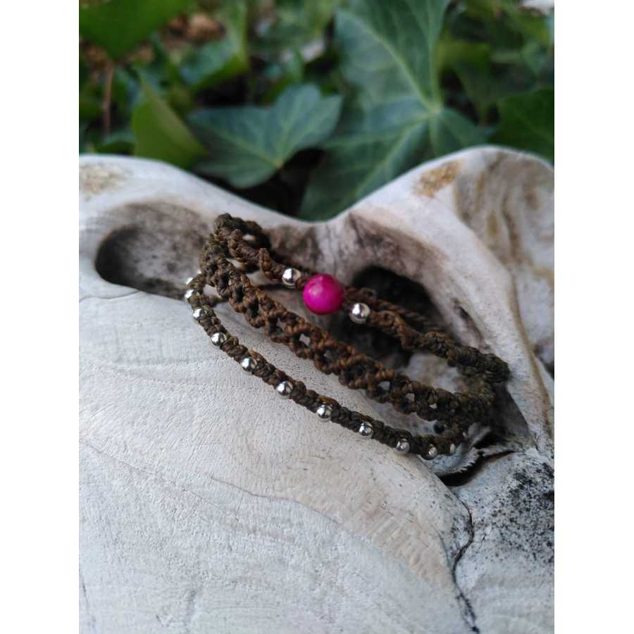 Bracelet micro-macramé Oeil de tigre teinté