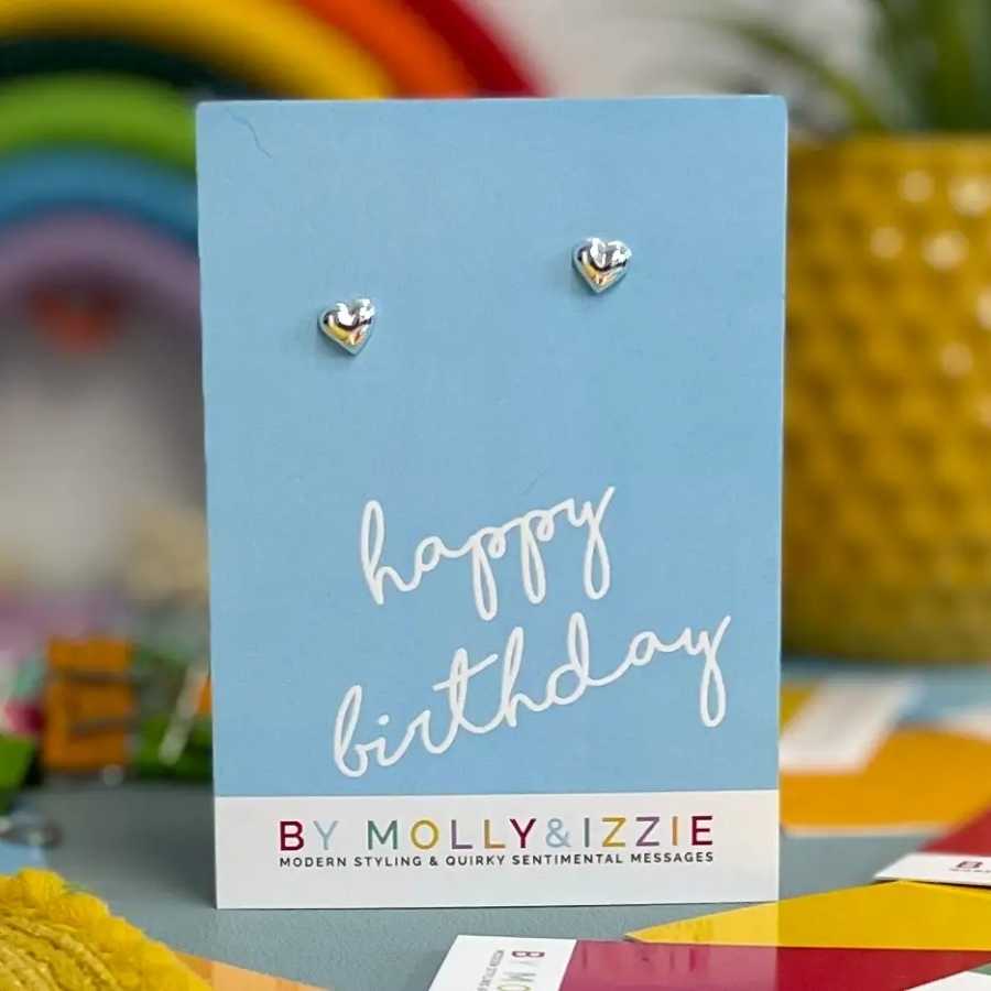 Boucles d'oreilles cœur en argent sterling - Joyeux anniversaire