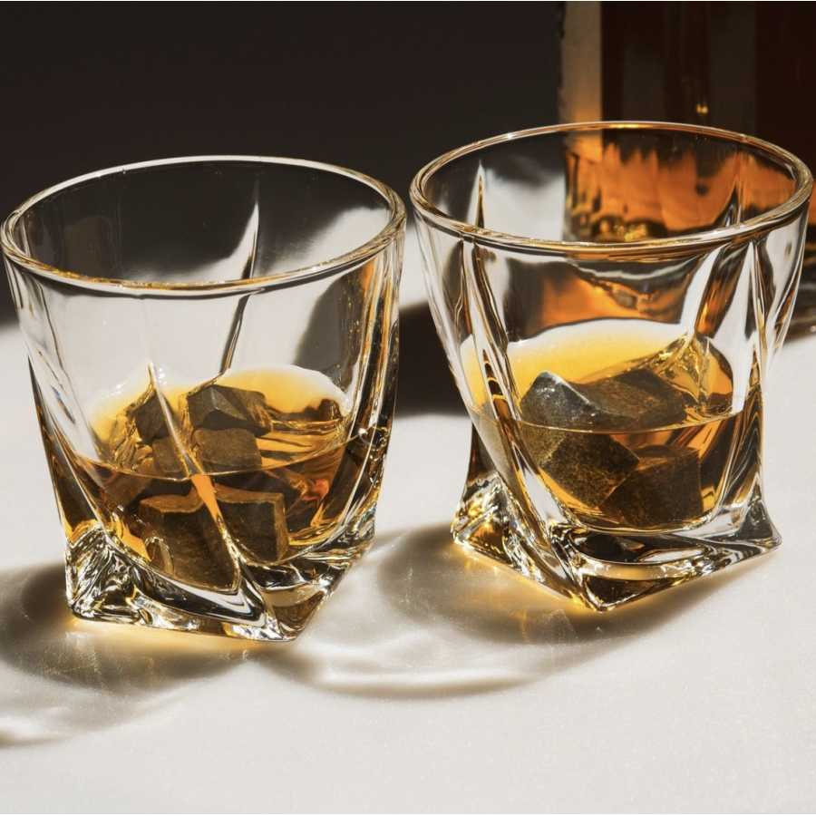 Verres à whisky - Twisted (lot de 2) avec 2 pierres de glace (pierres de refroidissement)