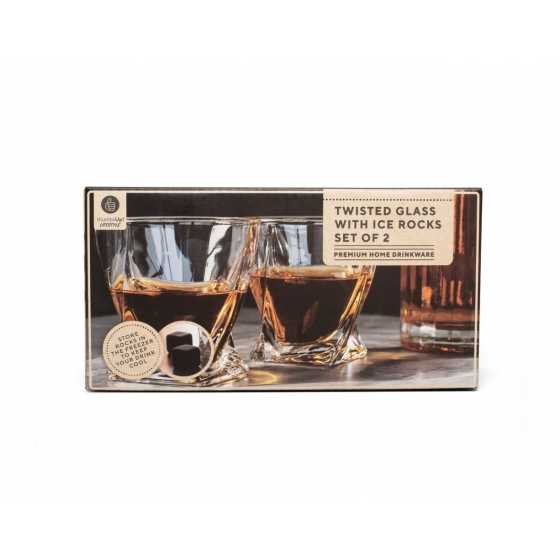Whiskygläser - Twisted (2er-Set) mit 2 Eissteinen (Kühlsteine)