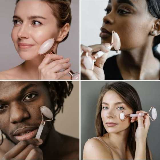 Rouleau Massage – Quartz Rose – Pierre Naturelle + Housse