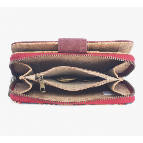 Bedruckte Brieftasche mit Miniklappe aus Kork Schmetterlinge