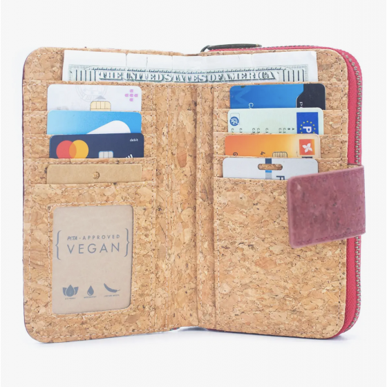 Bedruckte Brieftasche mit Miniklappe aus Kork Schmetterlinge