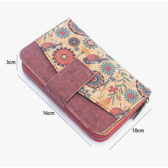 Bedruckte Brieftasche mit Miniklappe aus Kork Schmetterlinge