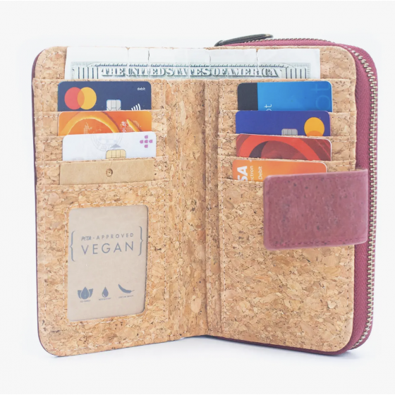 Bedruckte Brieftasche mit Mini-Klappe aus Kork Federn