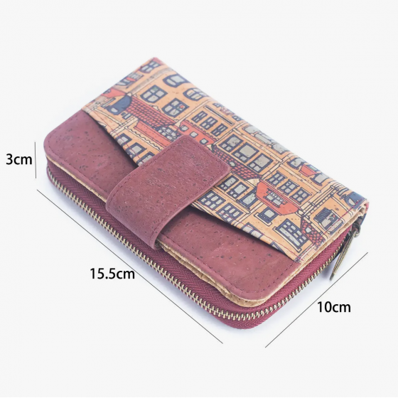 Bedruckte Brieftasche mit Mini-Klappe aus Kork Federn