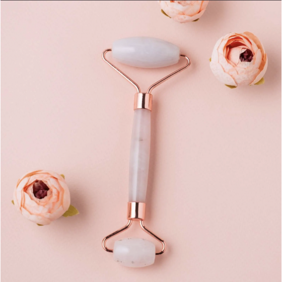Rouleau Massage – Quartz Rose – Pierre Naturelle + Housse