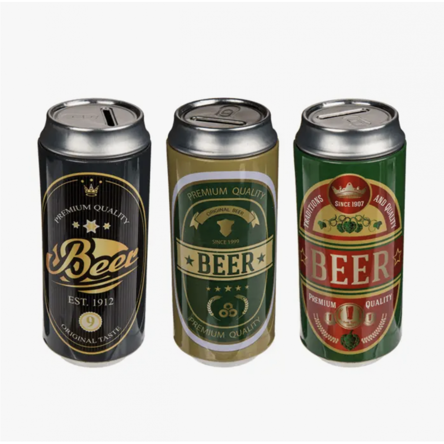 Tirelire en métal d'étain, canette de bière