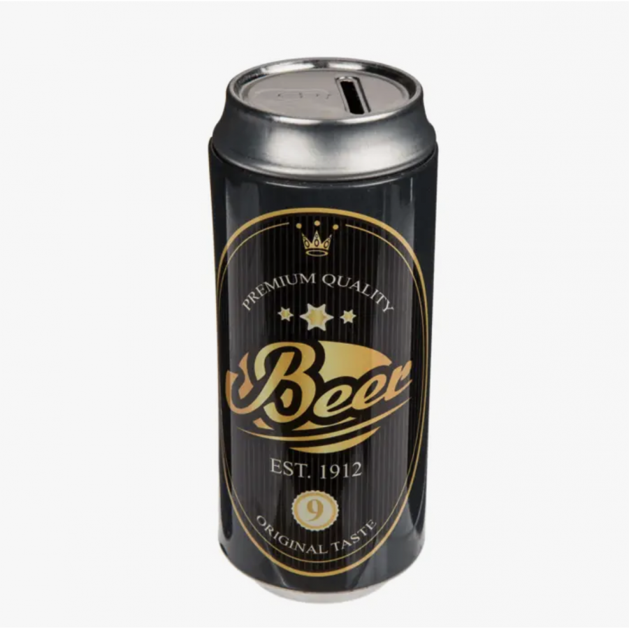 Tirelire en métal d'étain, canette de bière