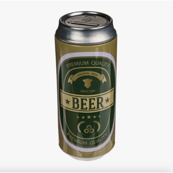Tirelire en métal d'étain, canette de bière