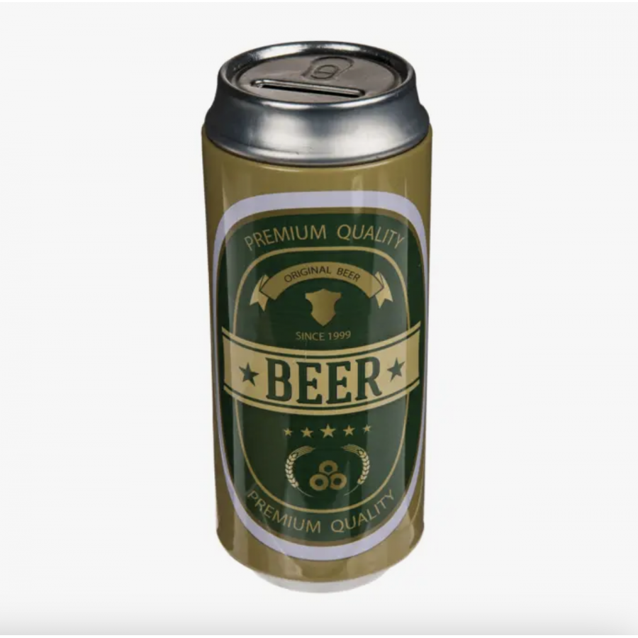 Tirelire en métal d'étain, canette de bière
