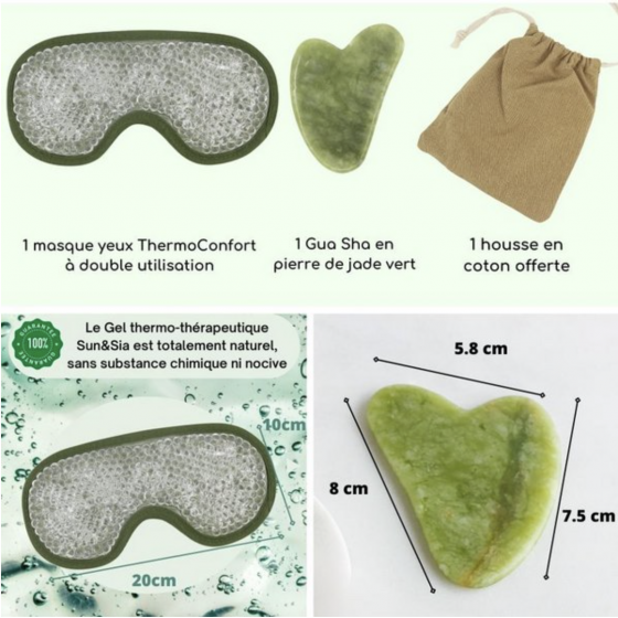 Kit Gua Sha Jade Vert et Masque Yeux - Pierre Naturelle