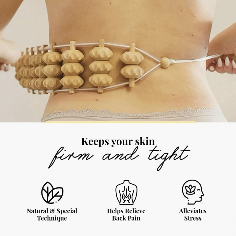 Corde à rouleaux en bois pour massage du dos 120 cm - Tuuli