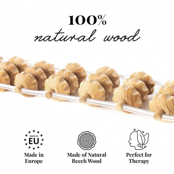 Corde à rouleaux en bois pour massage du dos 120 cm - Tuuli