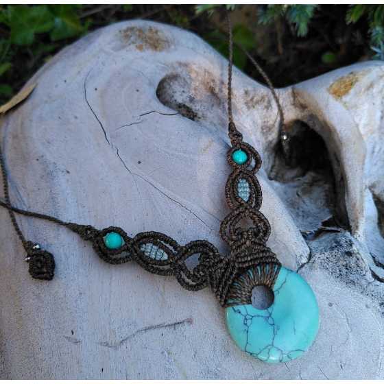 Howlite teintée - Collier micro-macramé home made - Donut