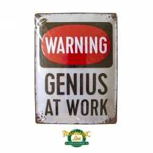 Plaque métallique - Warning genius at work, cadeaux, pour lui, original, pour hommes.