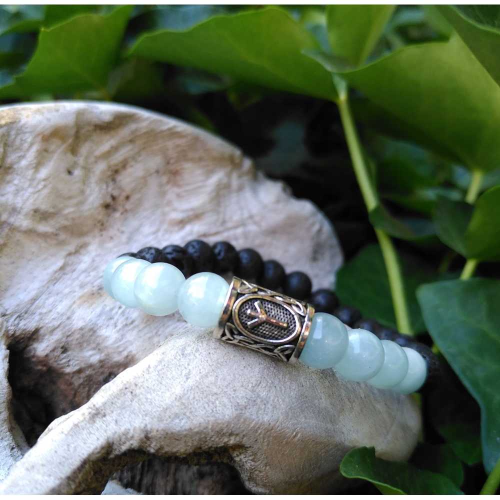 Elhaz - Aigue-Marine - Communication Spirituelle et Protection, bracelet artisanal pierre de lave pour homme