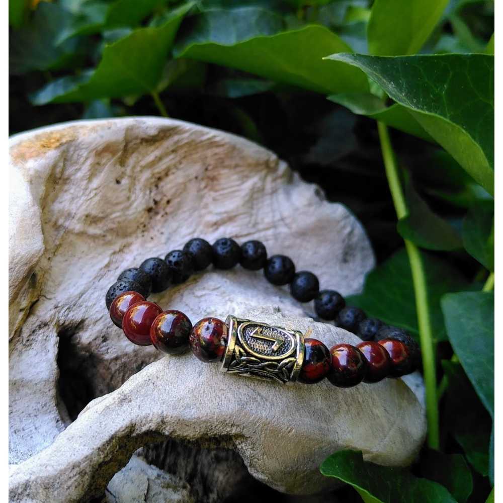 Eihwa - Jaspe rouge - Choix et Renouveau, bracelet artisanal pierre de lave pour homme
