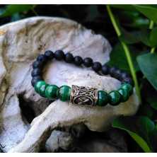 Gebo - Malachit - Einheit und Harmonie, handgefertigtes Armband aus Lavastein für Männer